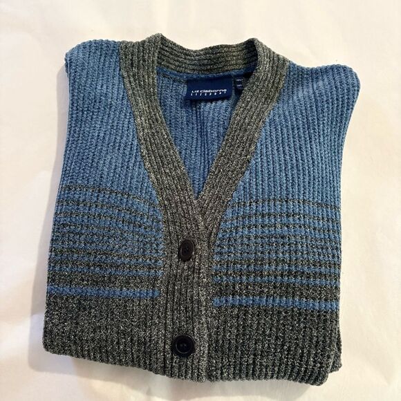 Liz Sport Blue and Grey Stripe Chenille Cardigan - Picture 8 of 8